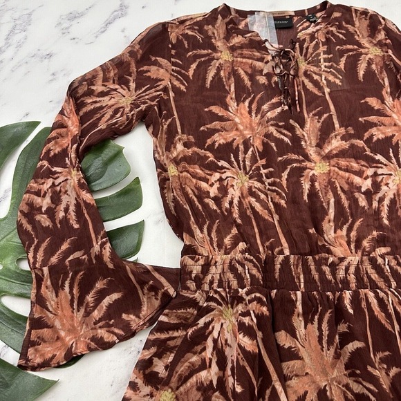 Scotch & Soda Womens Fading Roads Mini Dress Size M New Brown Palms Flutter - Picture 4 of 13